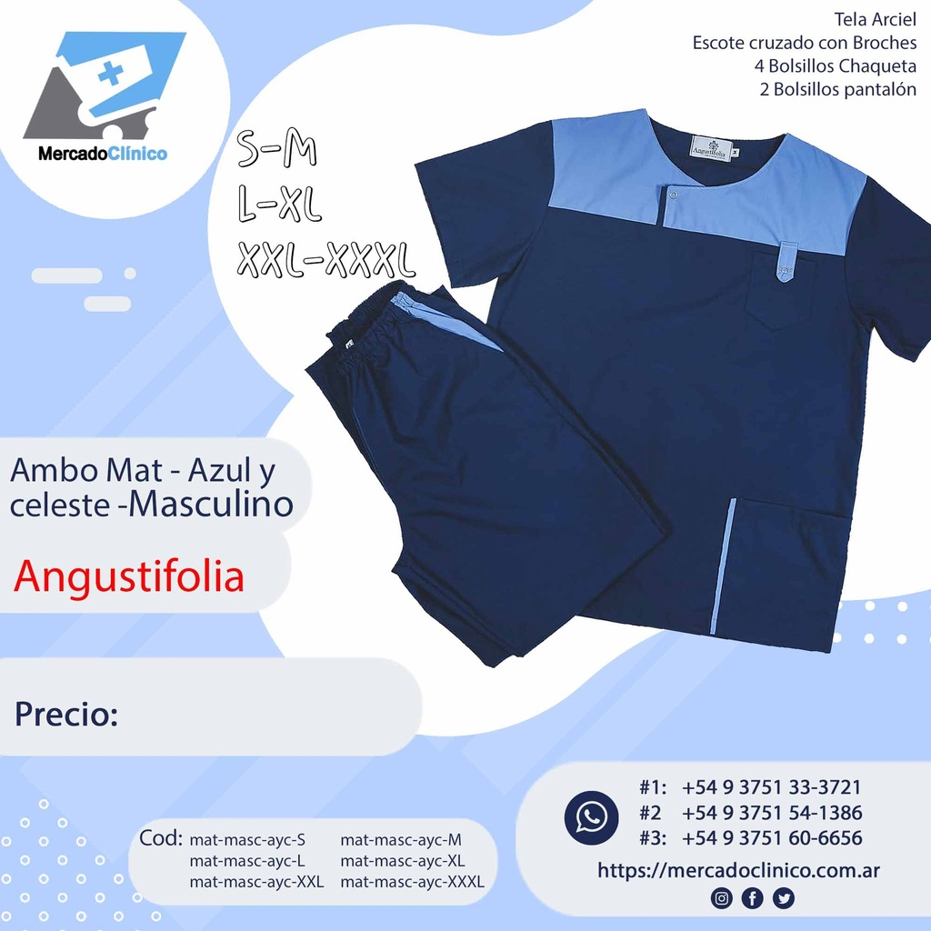 Ambo Mat - Pantalón y chaquetilla - Azul y Celeste - Masculino - Angustifolia