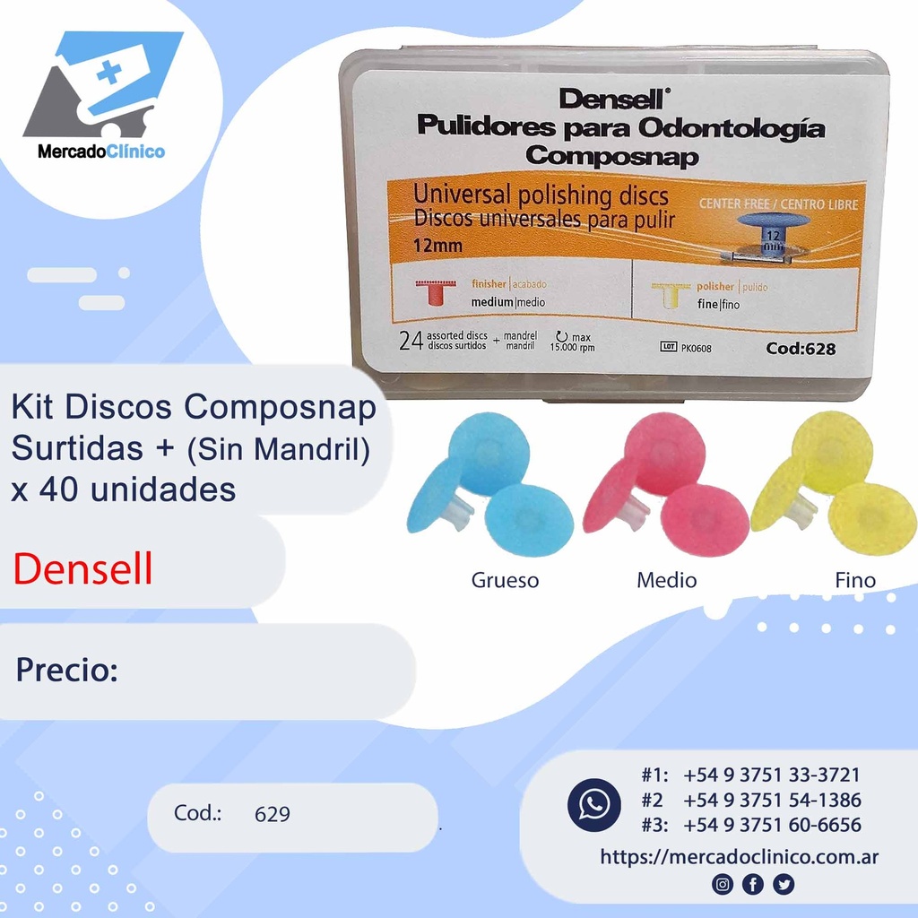 Kit Discos Composnap  Surtidas + Sin Mandril  x 24 unidades - Densell