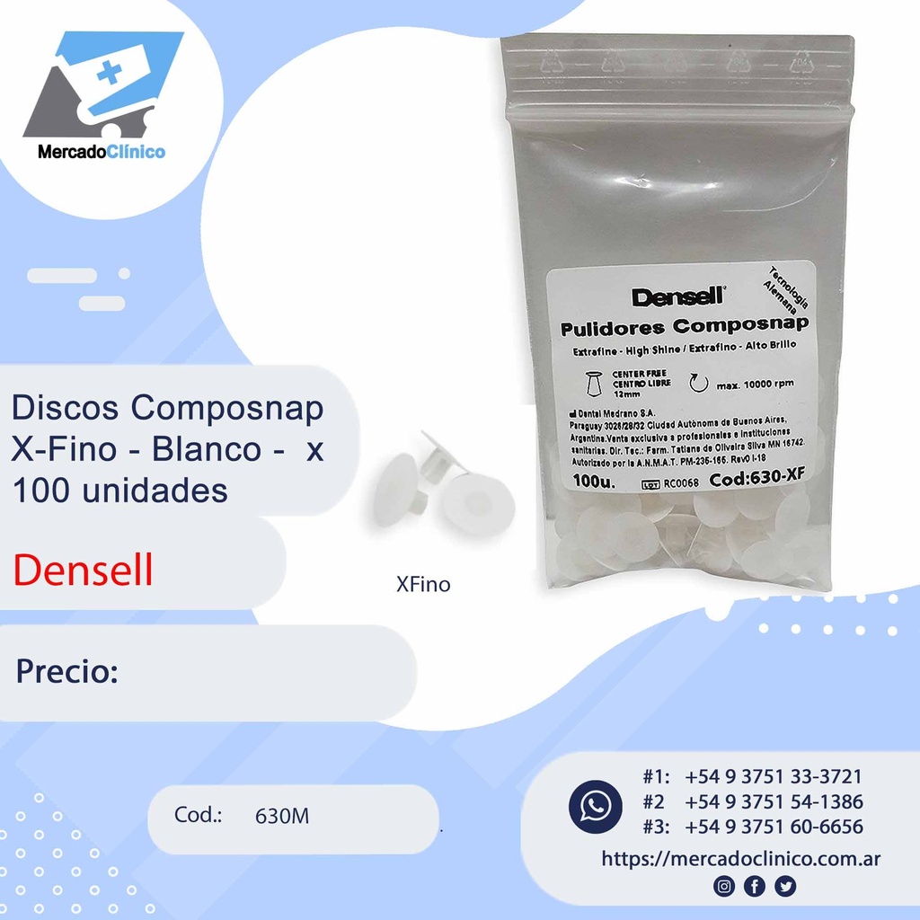 Discos Composnap X-Fino - Blanco x 100 unidades - Densell