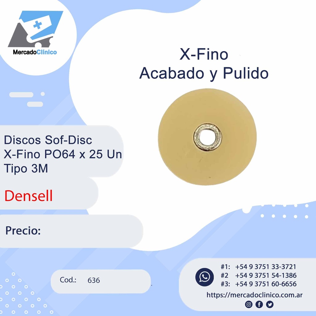 Discos Sof-Disc  X-Fino PO64 x 25 Un Tipo 3M - Densell