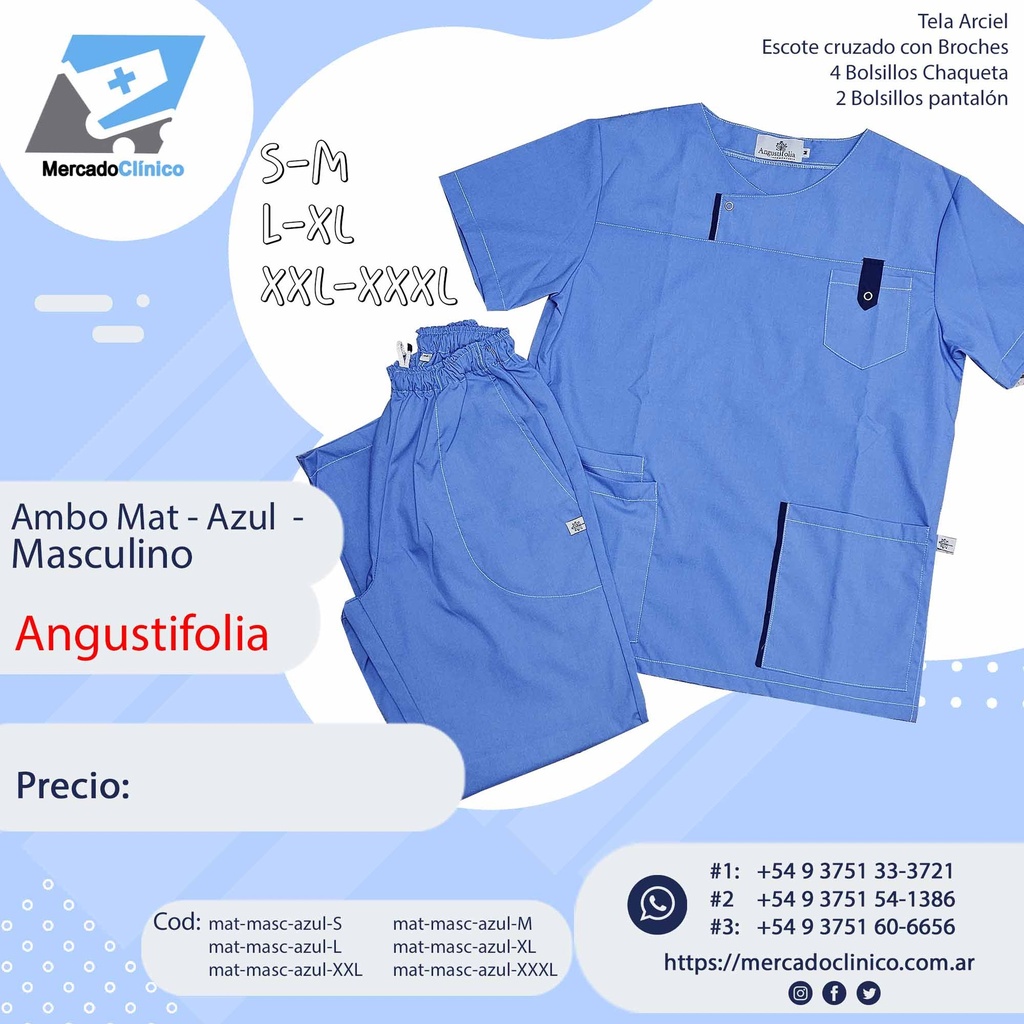 Ambo Mat - Pantalón y chaquetilla - Azul Aéreo - Masculino - Angustifolia