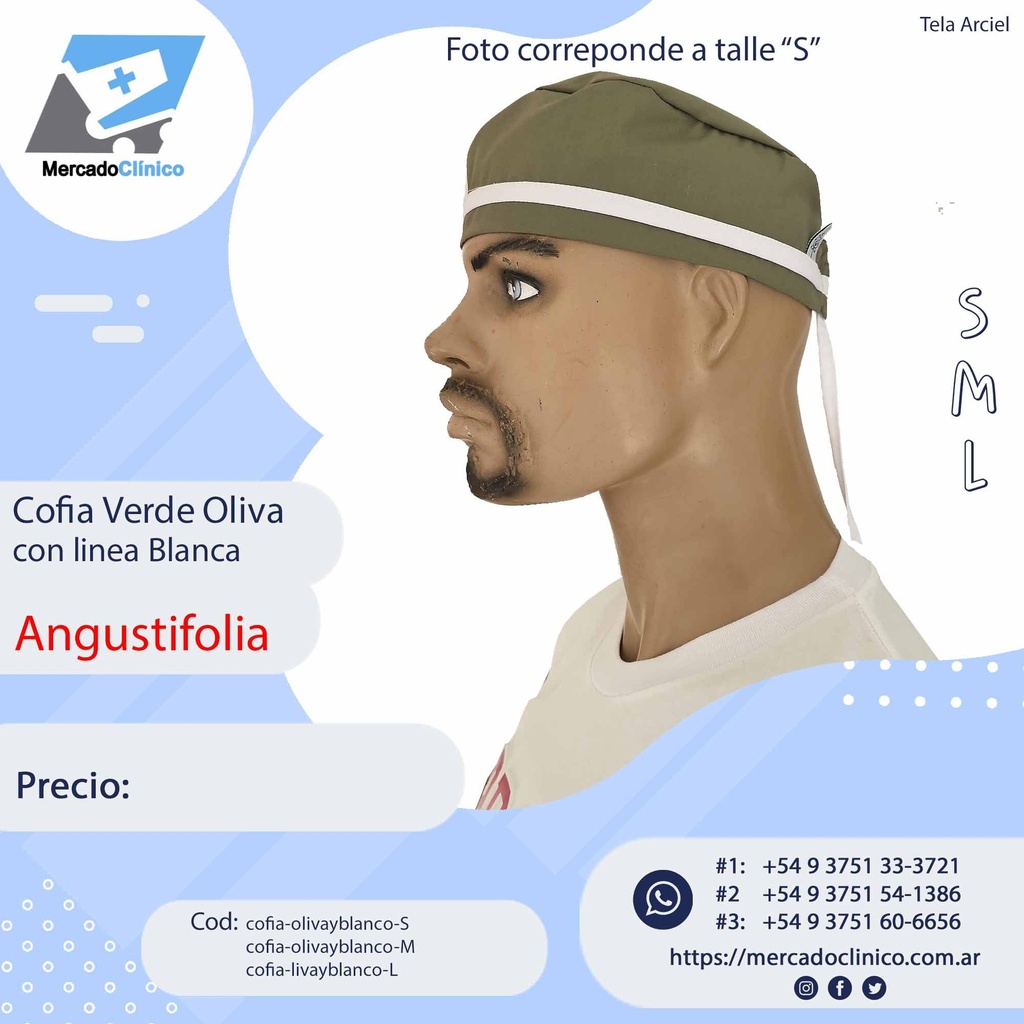 Cofia Verde Oliva c/ línea Blanca - Angustifolia