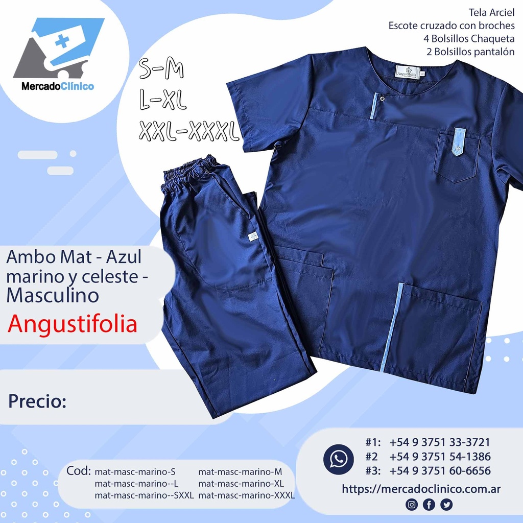 Ambo Mat - Pantalón y chaquetilla - Azul marino con detalles en celeste - Masculino - Angustifolia