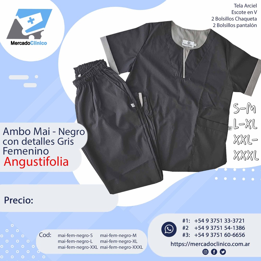 Ambo Mai - Pantalón y chaquetilla - Negro con detalles en gris - Femenino - Angustifolia