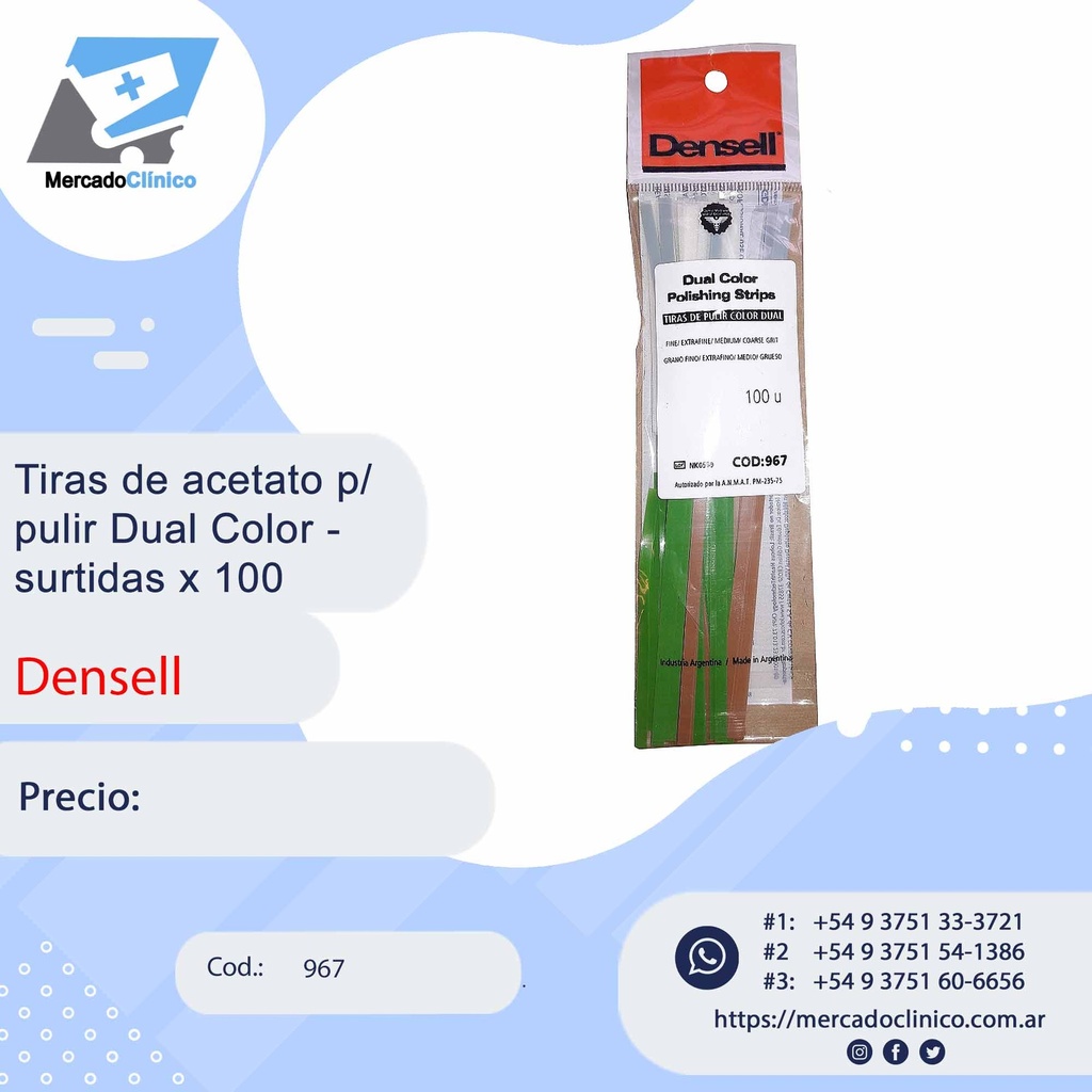 Tiras de acetato p/ pulir Dual Color - surtidas x 100 - Densell