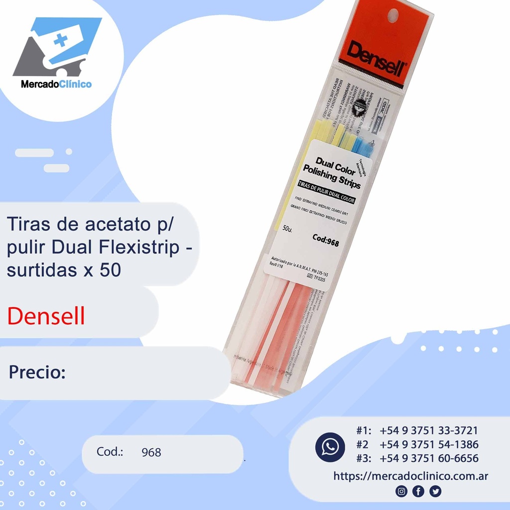 Tiras de acetato p/ pulir Dual Flexistrip - surtidas x 50 - Densell