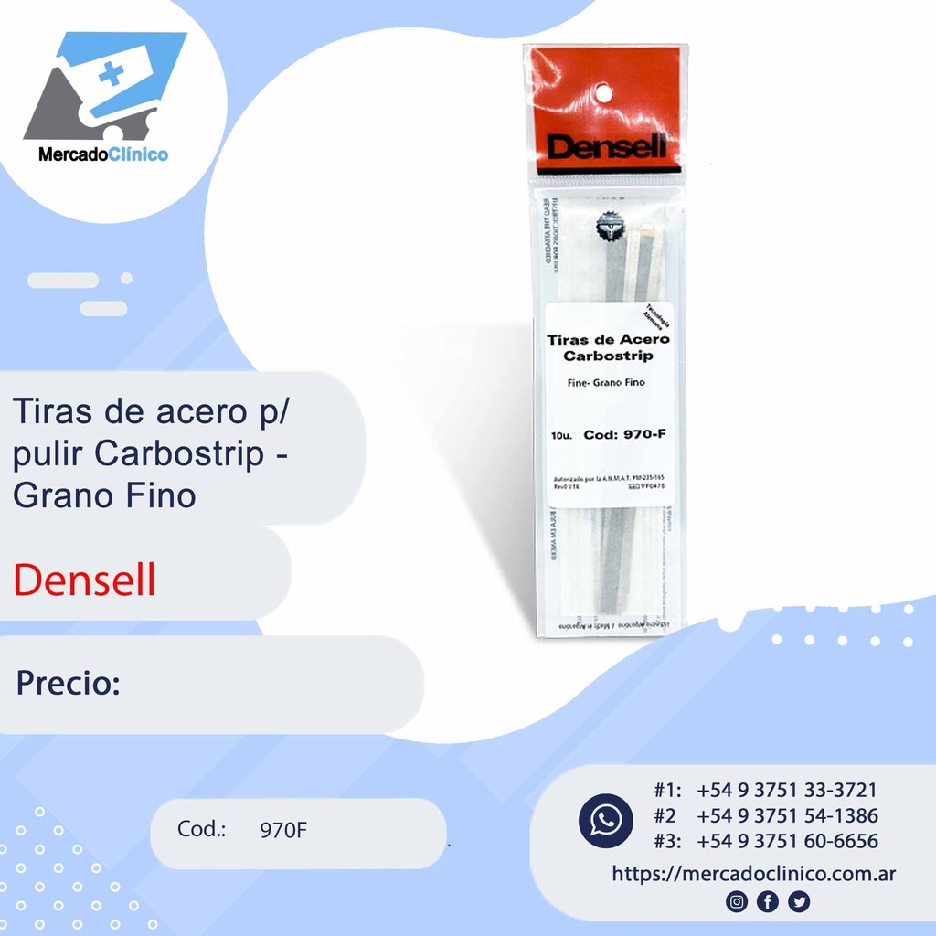 Tiras de acero abrasivas p/ pulir Carbostrip- Grano Fino - proximal - 10 unid - Densell