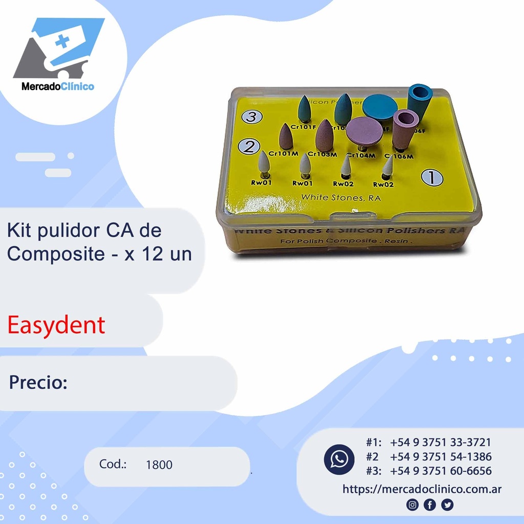 Kit pulidor CA de Composite - x 12 un cod 1800 - Easydent
