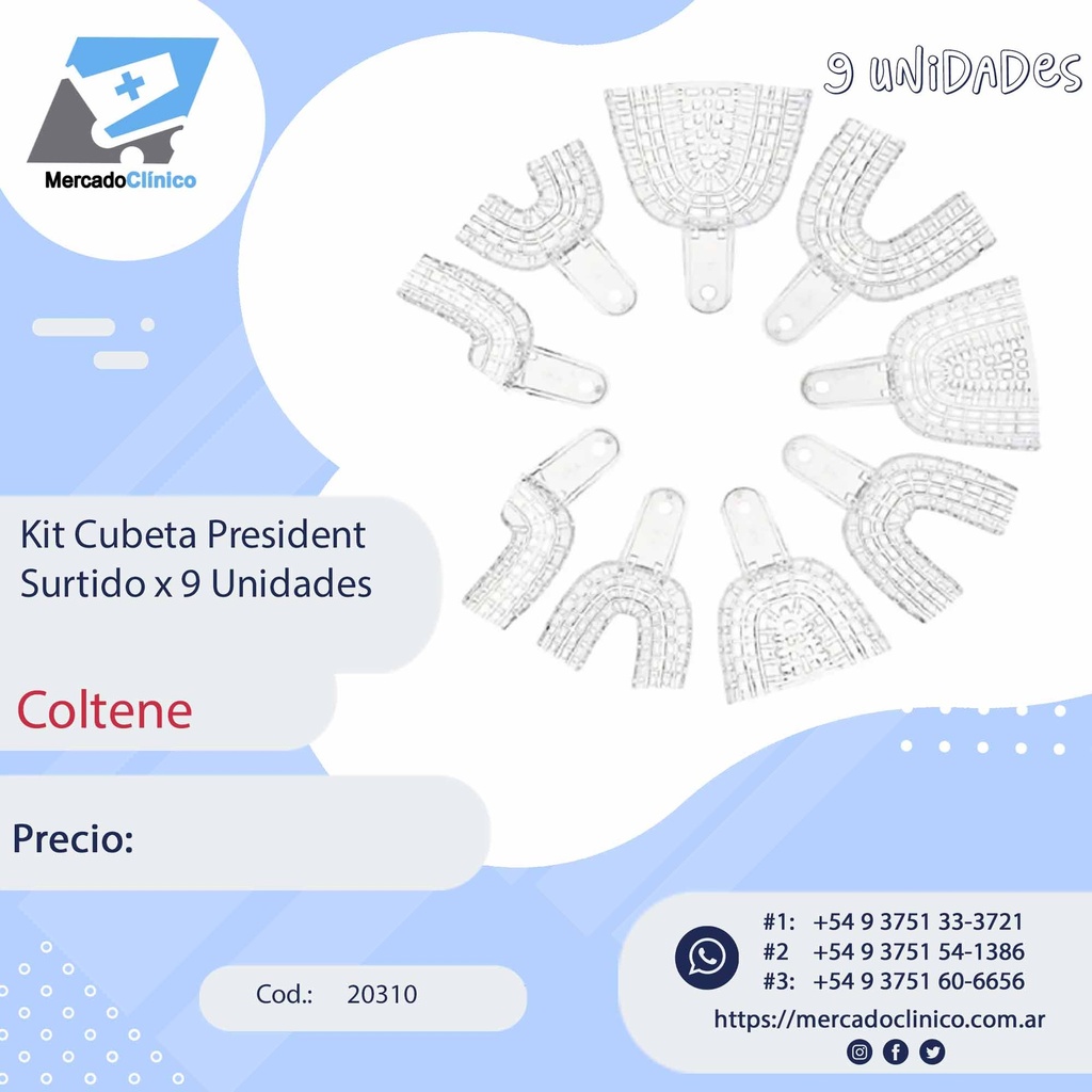 kit Cubeta President  para implantes, etc - plástica autoclavable 9 unidades - Coltene