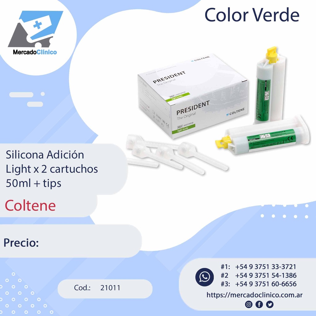Silicona Adición Light x 2 cartuchos 50ml + tips - 21011 - Coltene