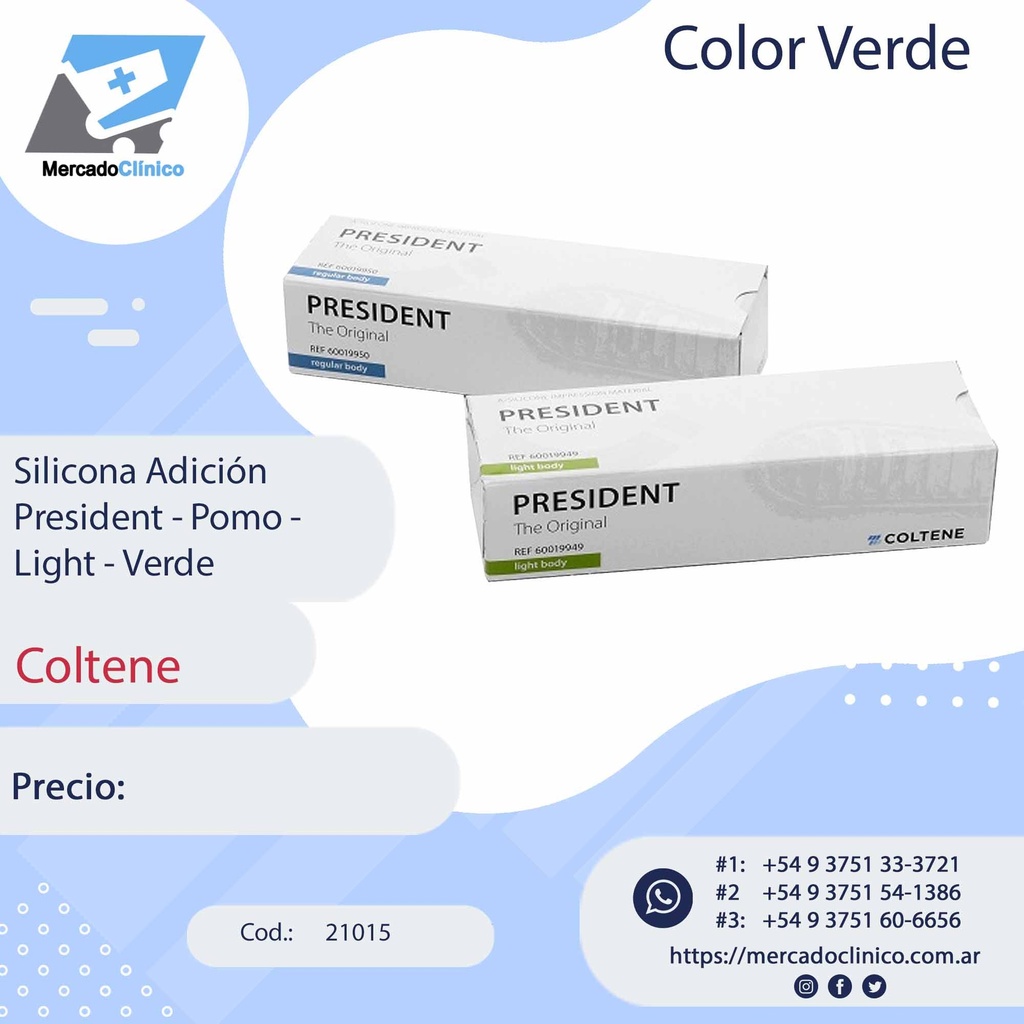 Silicona Adición -  President - Pomo - Light - Verde - Coltene