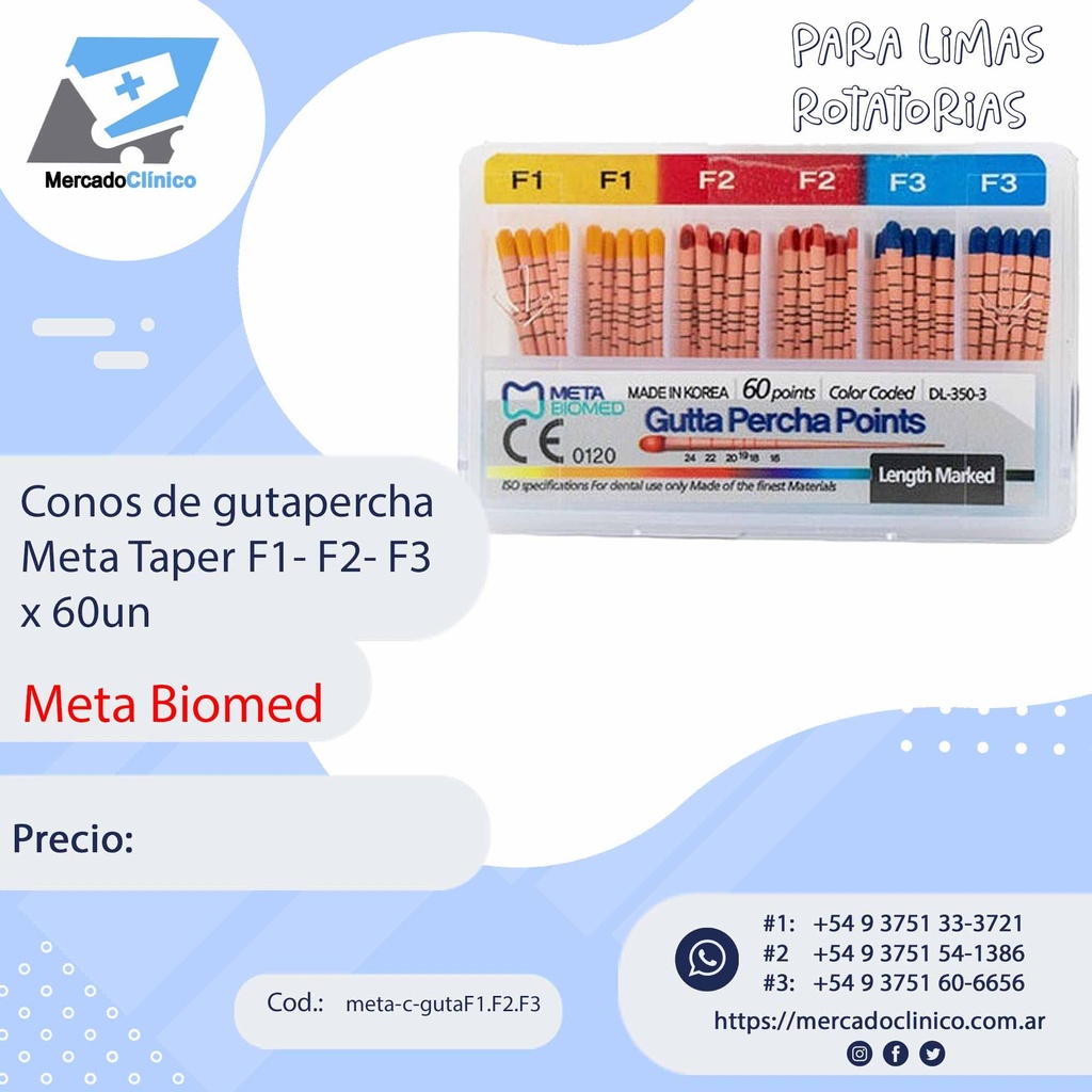 Cono de gutapercha - Meta Taper F1-F2-F3  - META BIOMED