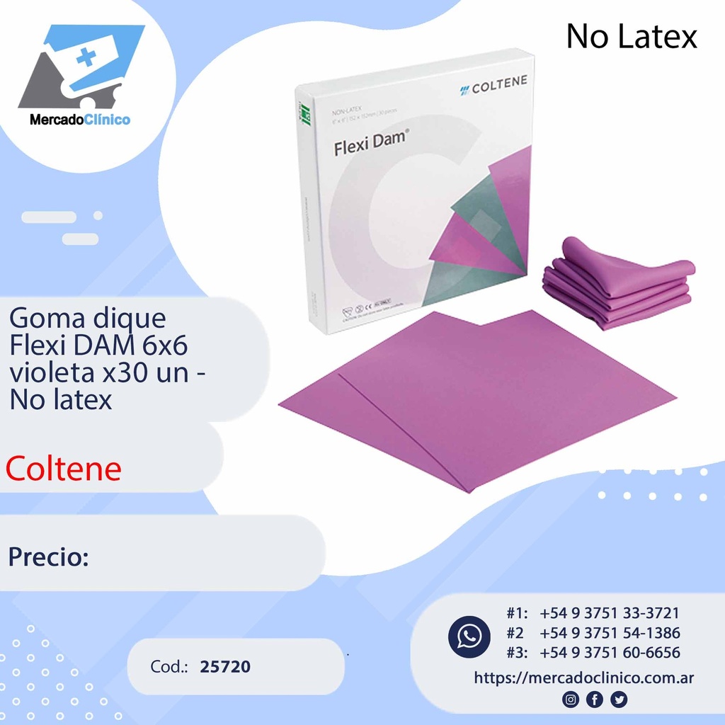 Goma dique  Flexi DAM 6x6  violeta x30 un -   No latex - Coltene