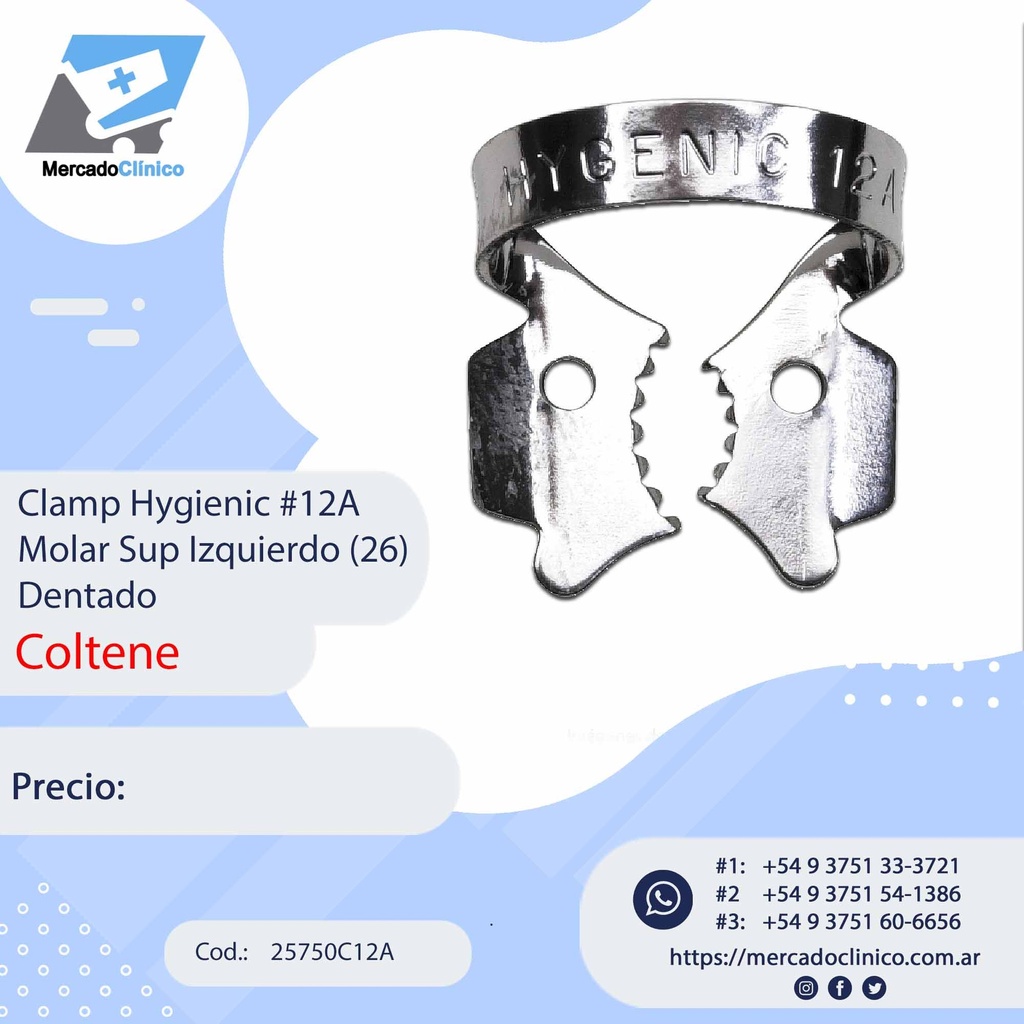 Clamp Hygienic #12A Molar Sup Izquierdo (26) Dentado - con aleta - Coltene
