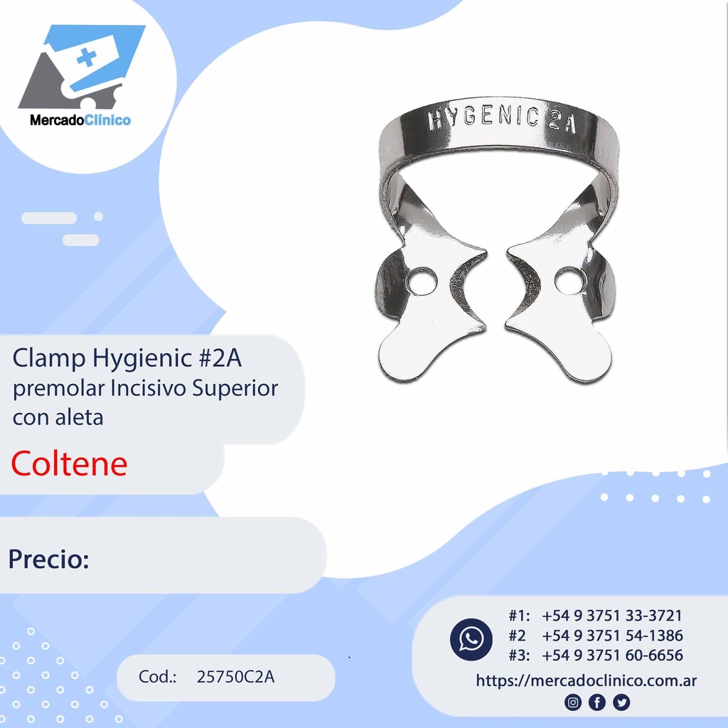 Clamp Hygienic #2A premolar Incisivo Superior con aleta - Coltene