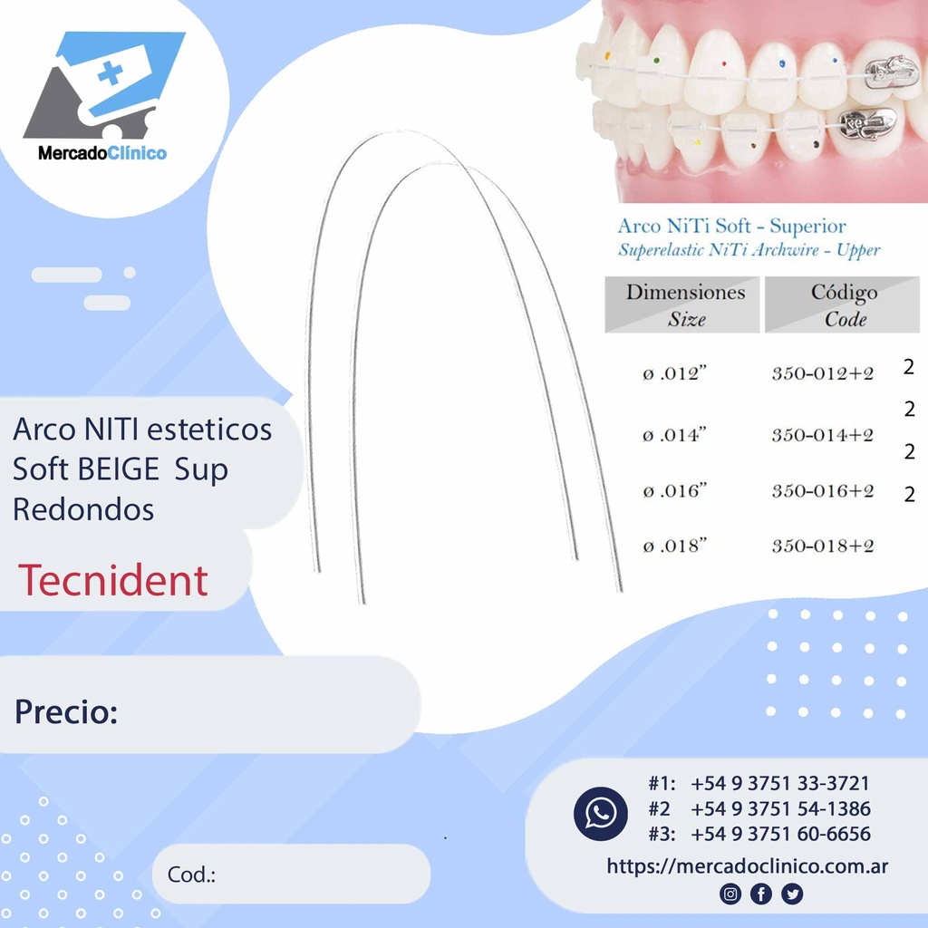 Arco NITI esteticos  BEIGE Soft Termo BEIGE  Universal - Redondos - x 10 unidades - Tecnident
