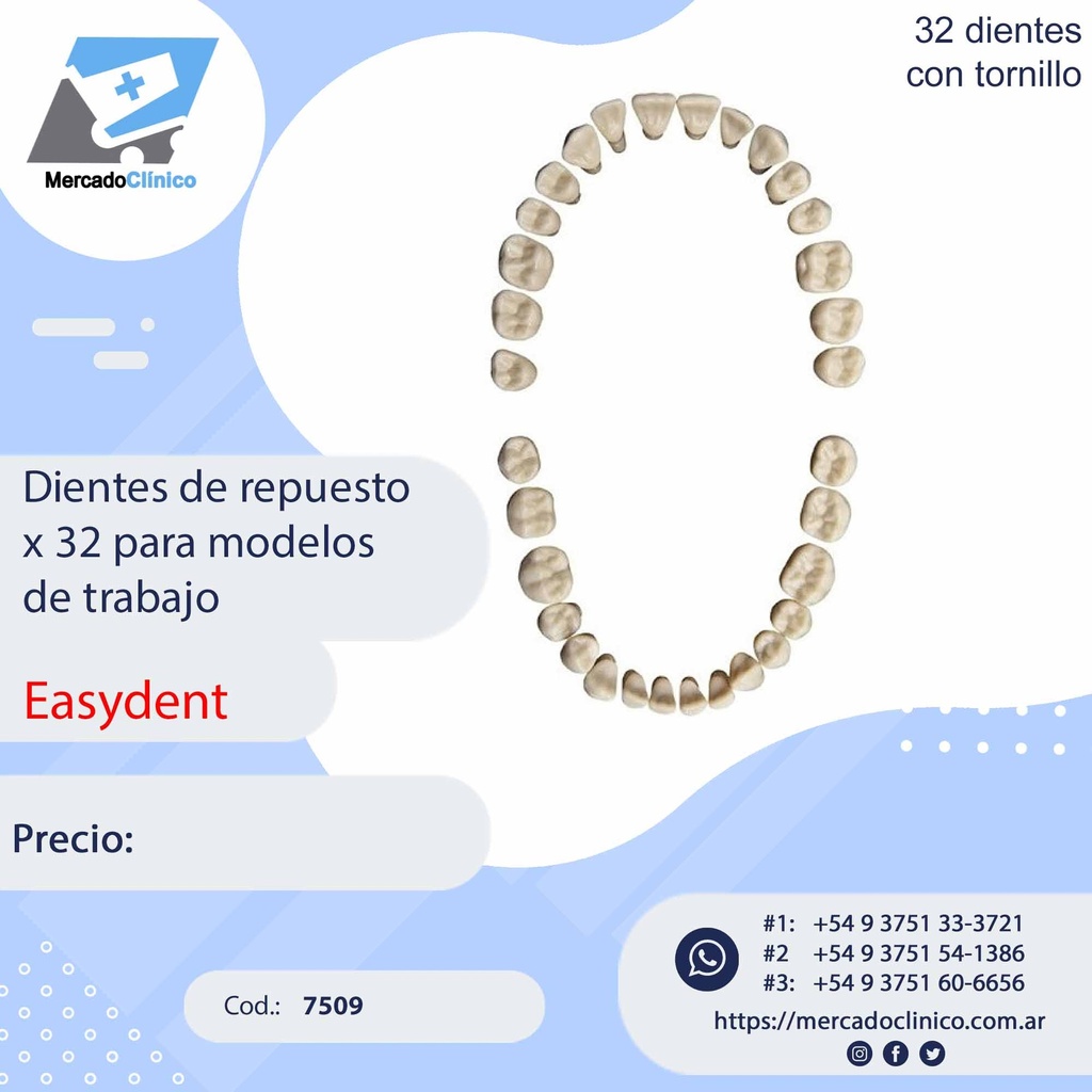 Dientes Frasaco AG3Z Juego x 32 Superior e inferior c/ tornillo - Easydent