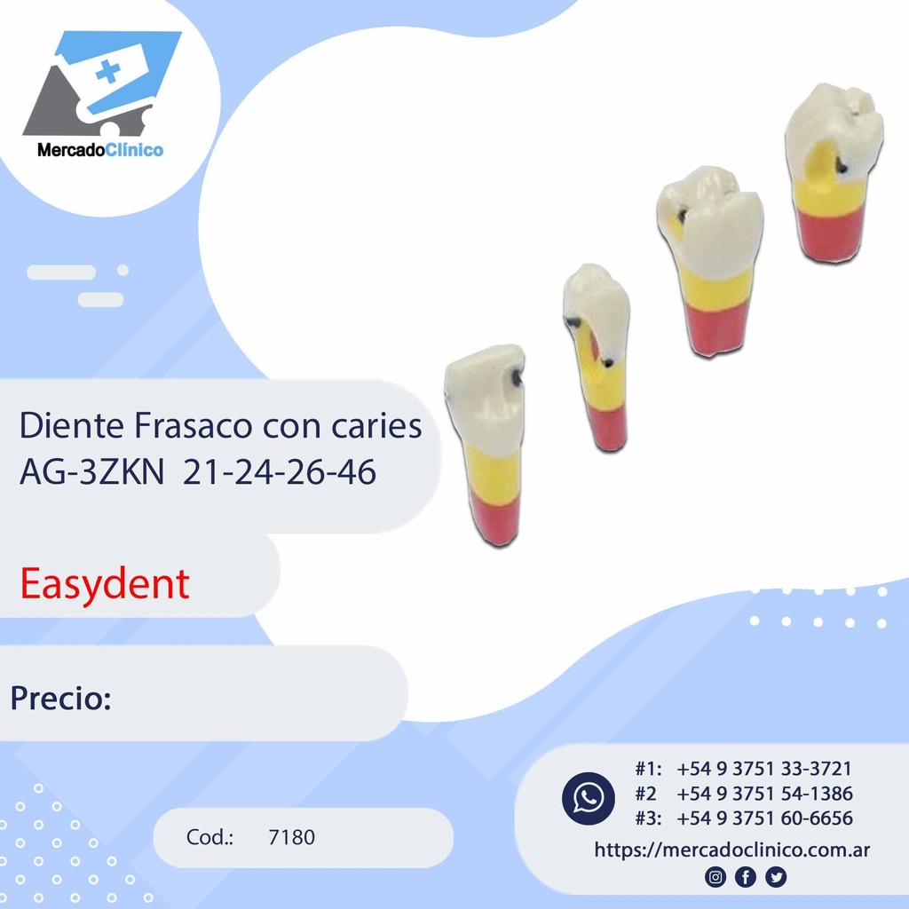 Diente Frasaco con caries AG-3ZKN  21-24-26-46 - Easydent