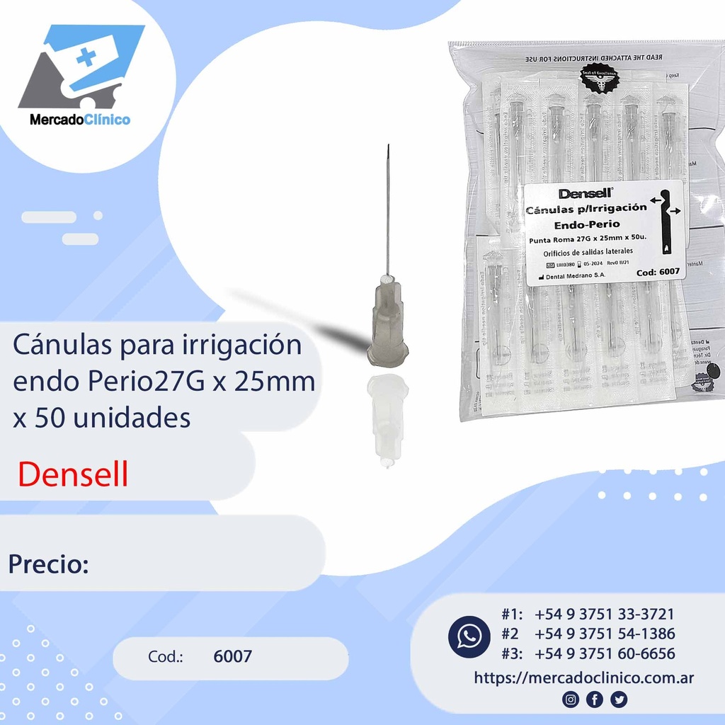 Cánulas para irrigación EndoPerio 27G x 25mm x 50 unidades - Densell
