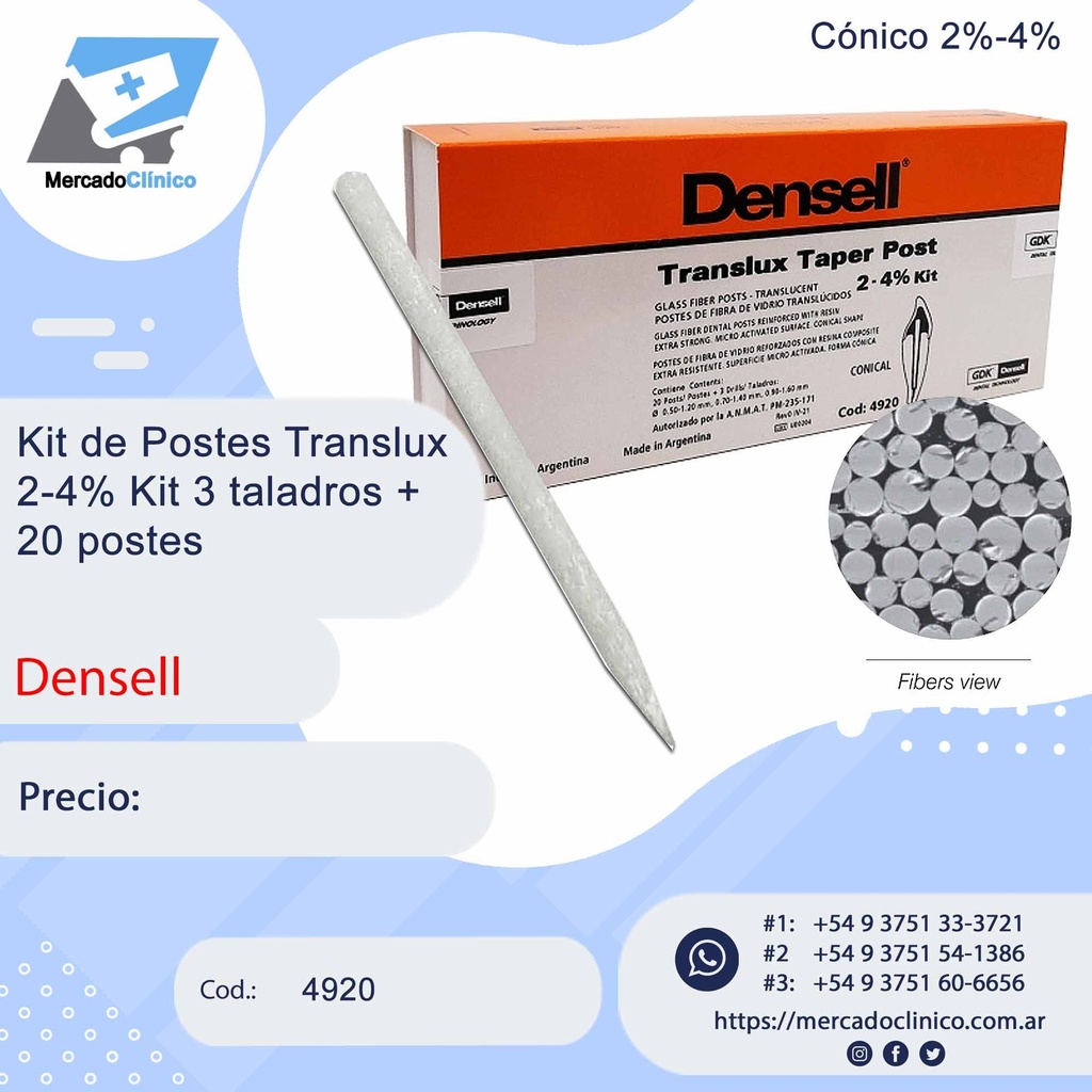 Kit de Postes Translux 2-4% Kit 3 taladros + 20 postes - Densell