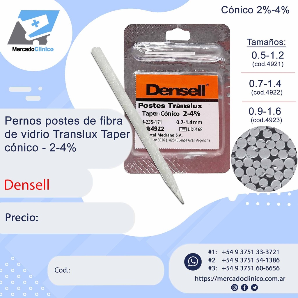 Pernos postes de fibra de vidrio Translux Taper cónico - 2-4%  - Densell