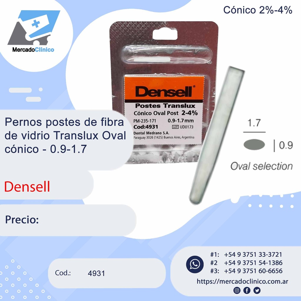 Pernos postes de fibra de vidrio Translux Oval cónico - 0.9-1.7   - Densell