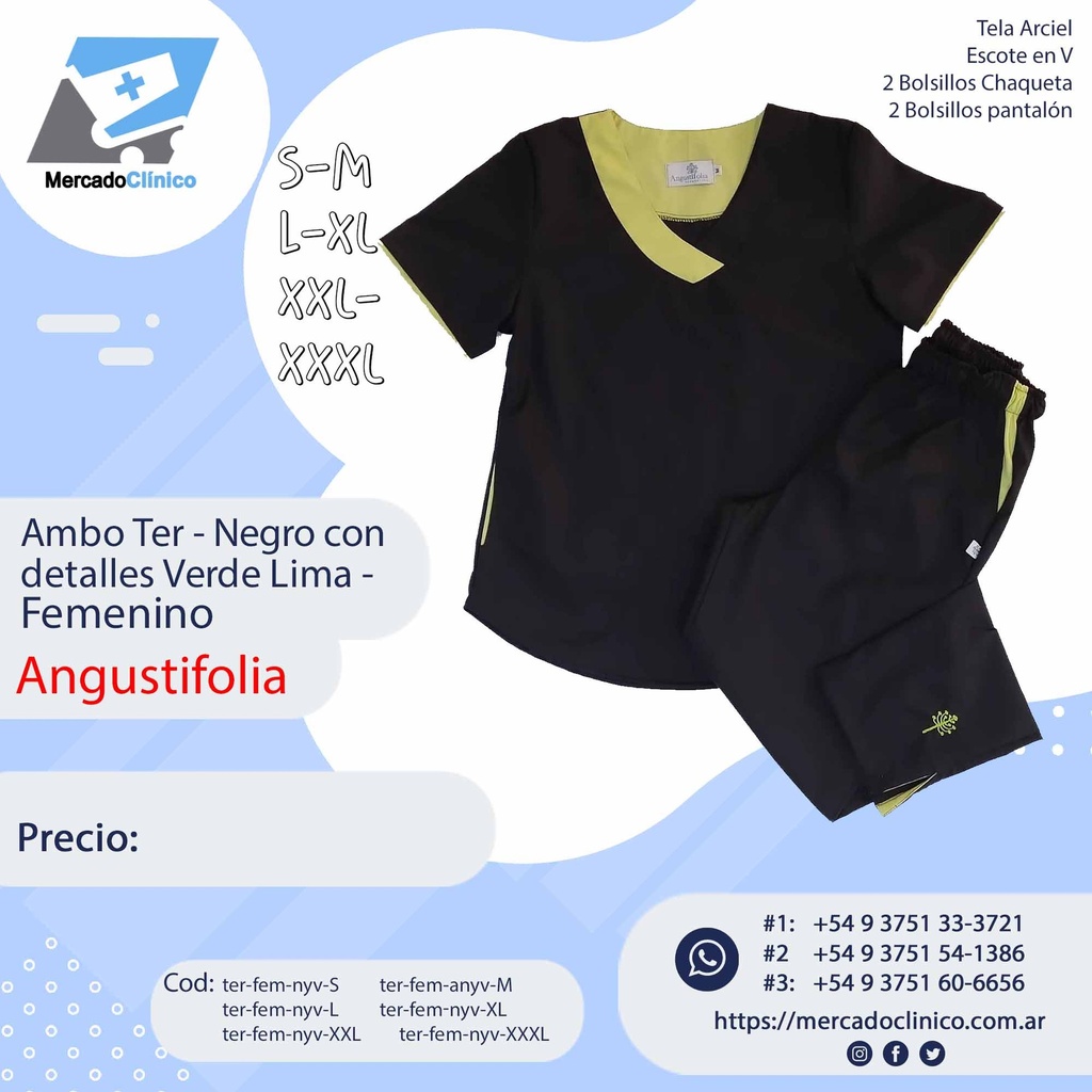 Ambo Ter - Pantalón y chaquetilla - Negro con detalle Verde Lima - Femenino - Angustifolia