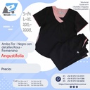 Ambo Ter - Pantalón y chaquetilla - Negro con detalle Rosa - Femenino - Angustifolia