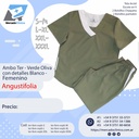 Ambo Ter - Pantalón y chaquetilla - Verde Oliva con detalle Blanco - Femenino - Angustifolia