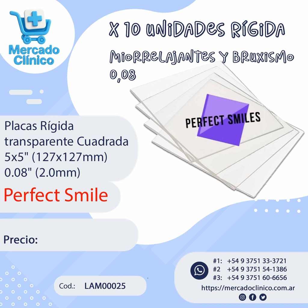Placas / Láminas Rígidas  transparente Cuadrada - x 10un - 0,08" (2 mm) - PERFECT SMILES