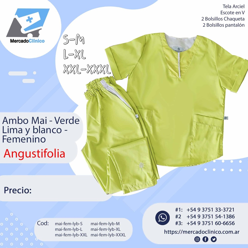 Ambo Mai - Pantalón y chaquetilla - Verde Lima y Blanco - Femenino - Angustifolia