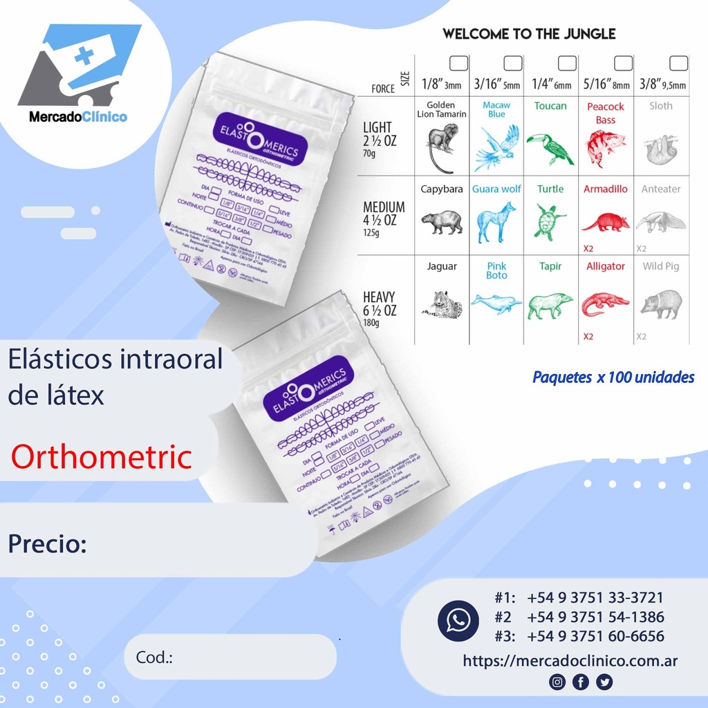 Gomas Elástico intraoral de látex  X 100 UNIDADES - Orthometric