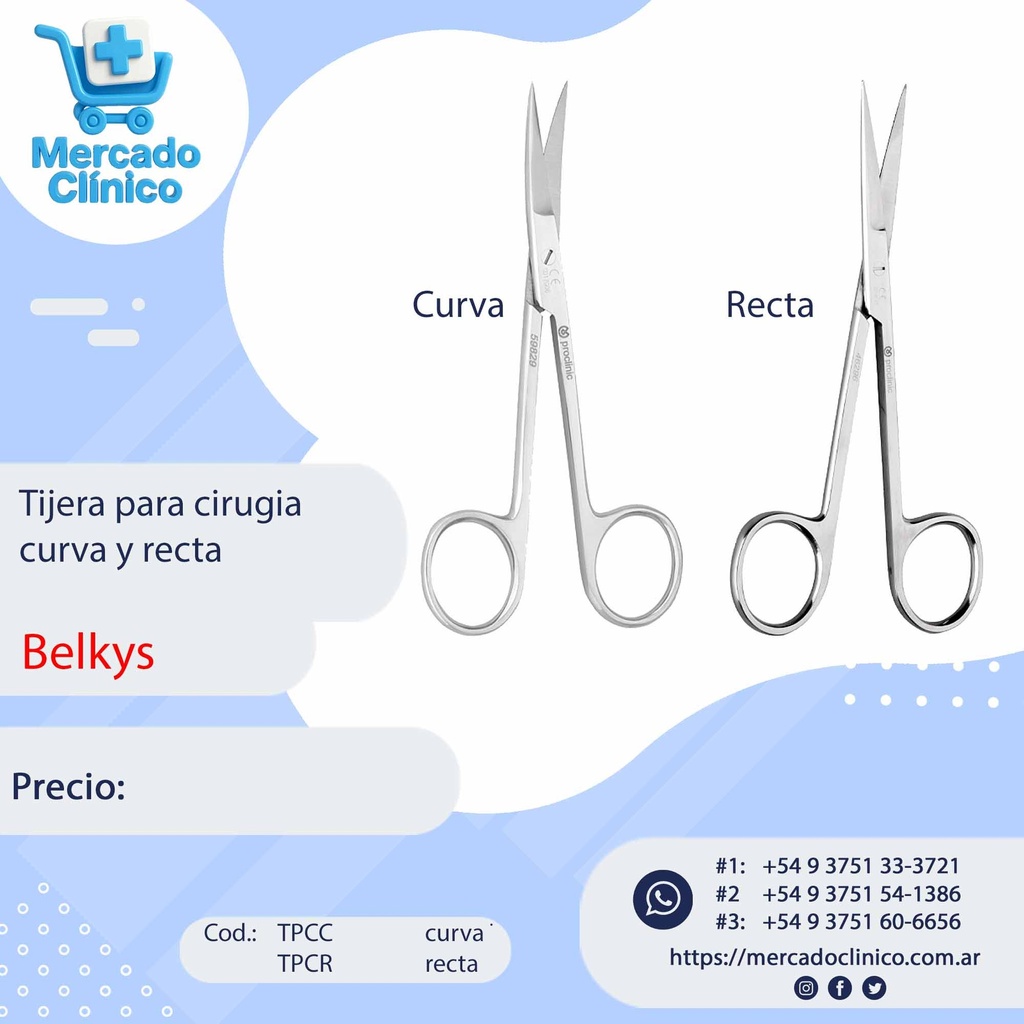 Tijera para cirugía - recta o curva - Belkys