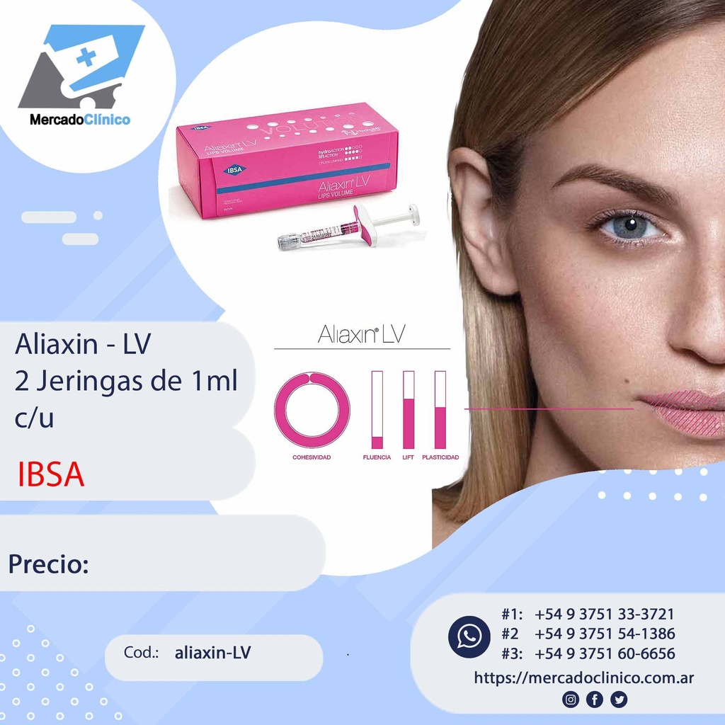 Aliaxin LV - 2 Jeringas de 1ml c/u - Ac. Hialurónico - IBSA