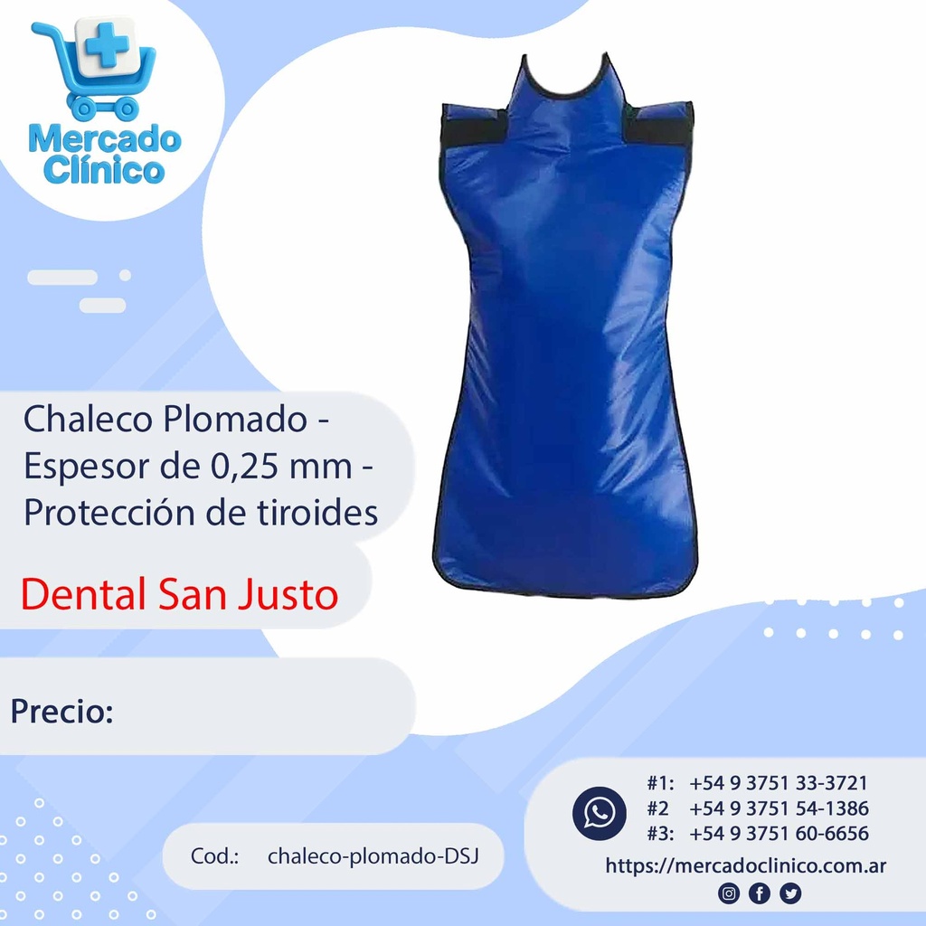 Chaleco Plomado - Espesor de 0,25 mm - Protección de tiroides - Dental San Justo