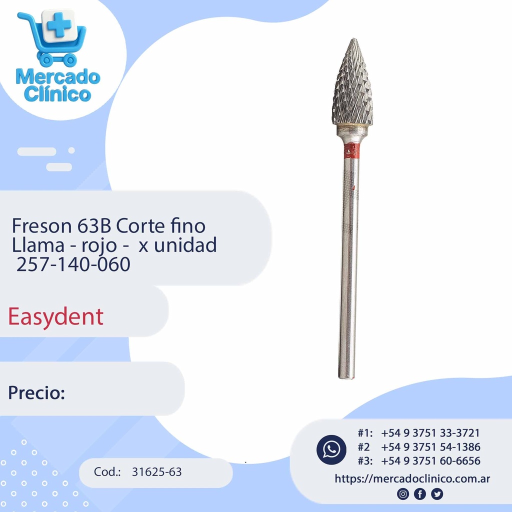 Freson 63B Corte fino  Llama - rojo -  x unidad  257-140-060 - Easydent