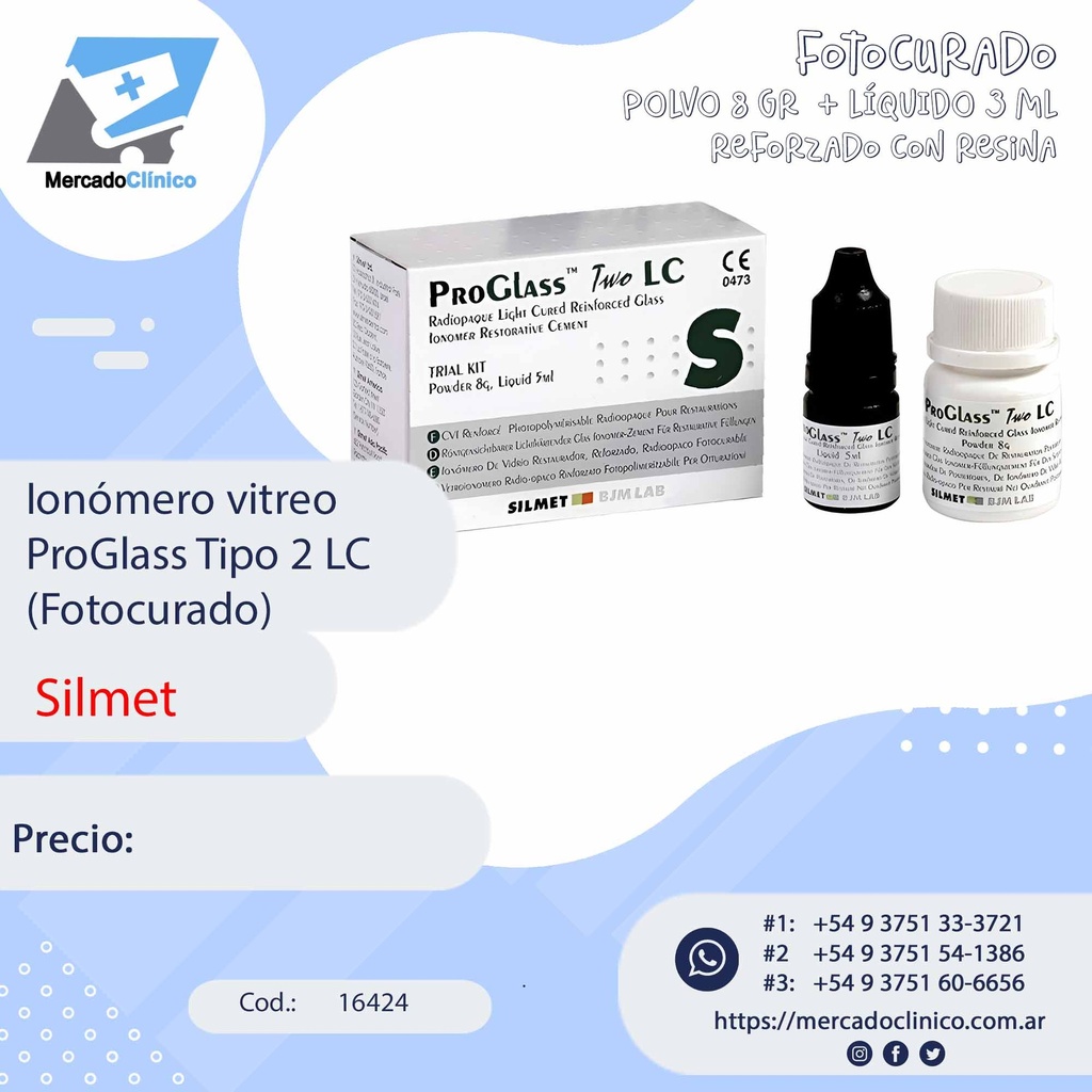 Ionómero vitreo ProGlass Tipo 2 LC Restauración (Fotocurado) - Silmet