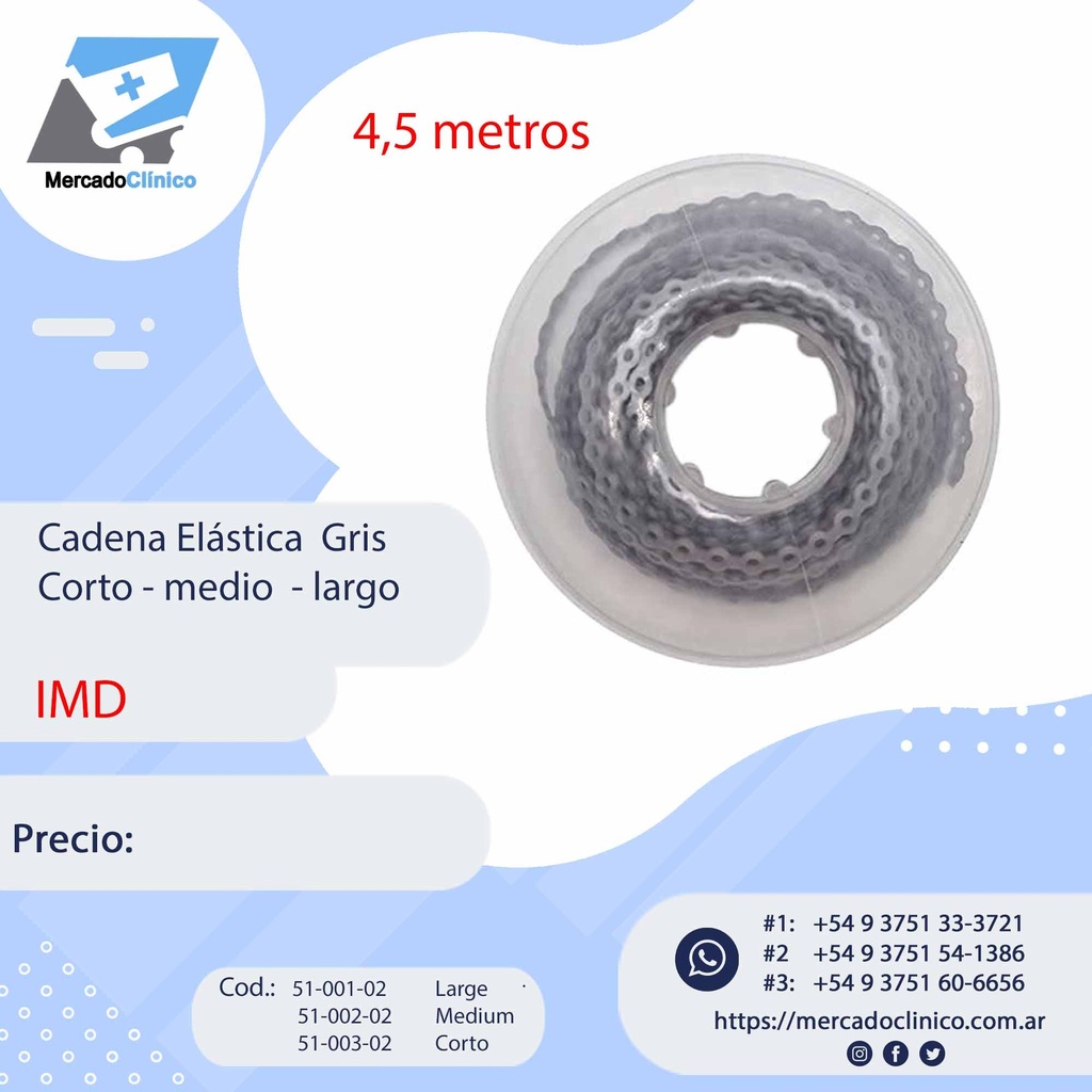 Cadena Elástica  Gris Corto - medio  - largo -  IMD