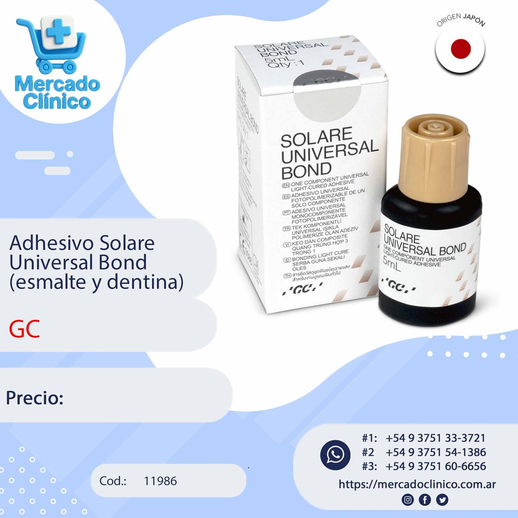 Adhesivo Solare Universal Bond 7ma generación - autograbante (esmalte y dentina) - GC