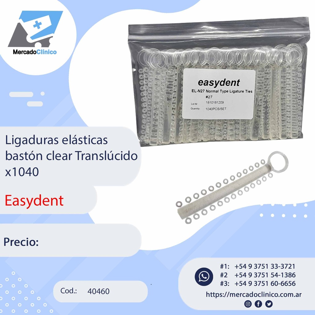 Ligaduras elásticas  bastón clear Translúcido x1040 - Easydent