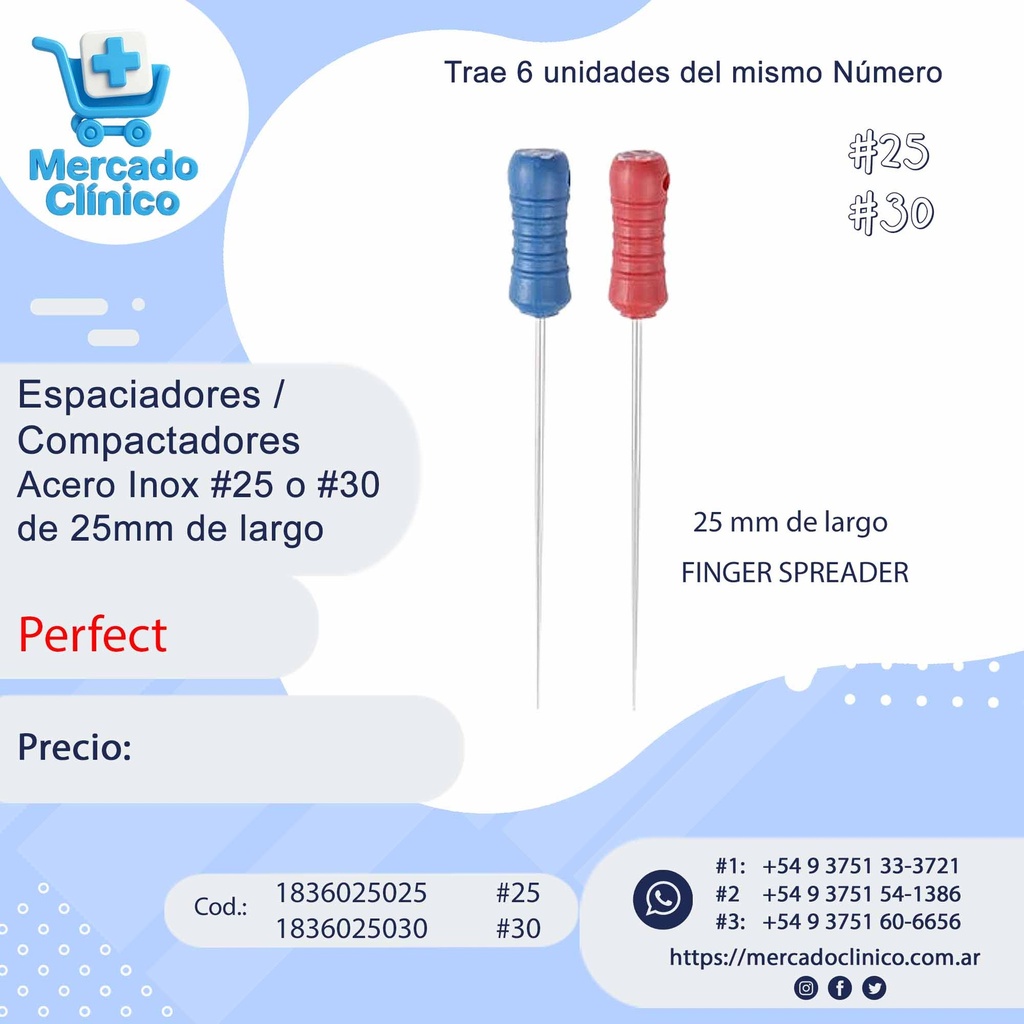 Espaciadores / Compactadores de Acero- #25 o #30 de 25mm de largo - Perfect