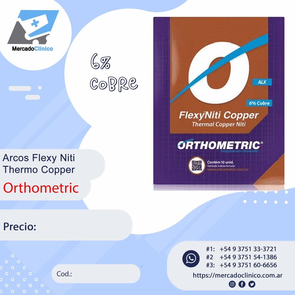 Arcos Flexy Niti - Copper Cobre 6% - Redondos - Orthometric