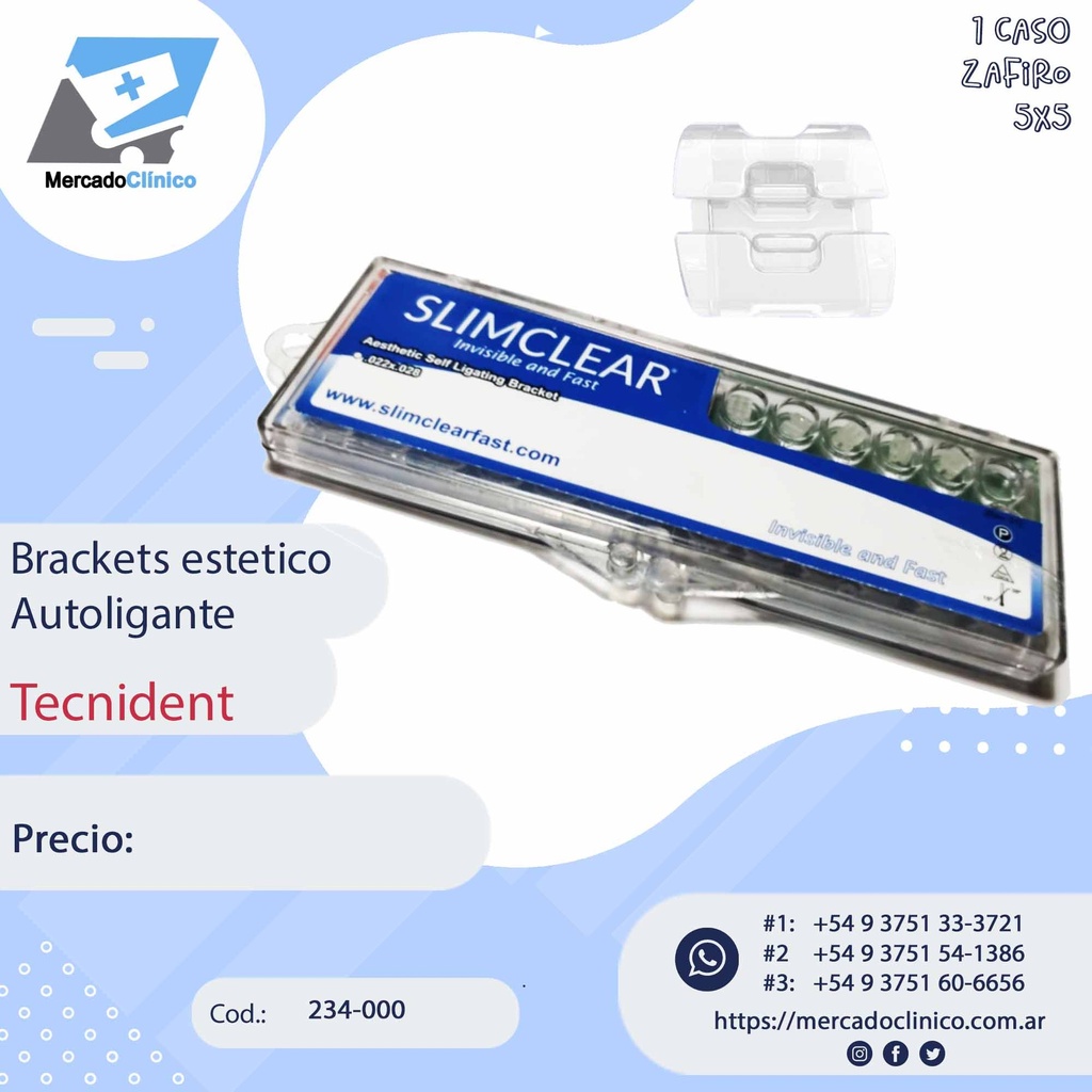 Brackets estético Autoligante- Zafiro - SLIMCLEAR 0,22 -  5x5 - 234-000 - Tecnident