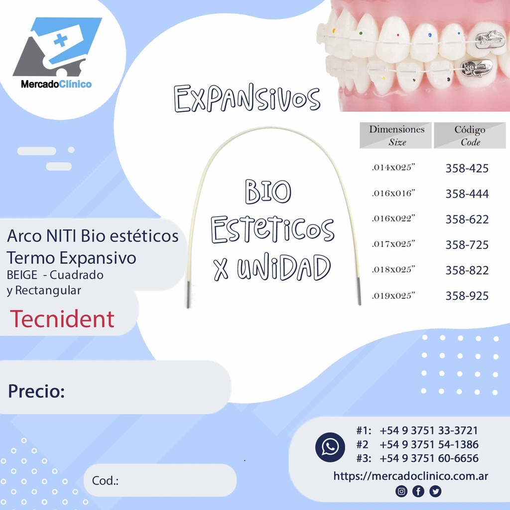 Arco BIO PEEK COSMETICO-Termo Expansivo - Cuadrados y Rectangulares  X 1 arco - TECNIDENT