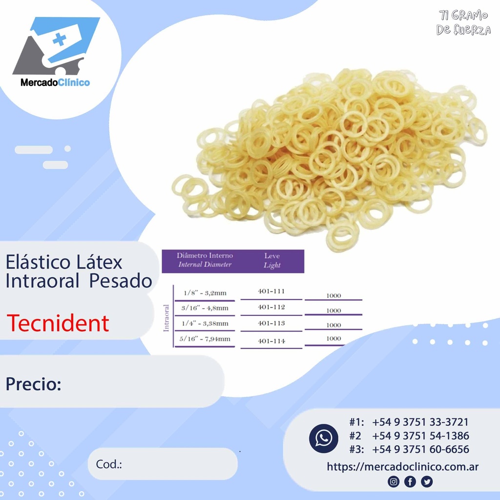 Gomas Elástico intraoral de látex Pesado - intermaxilar -  Tecnident  