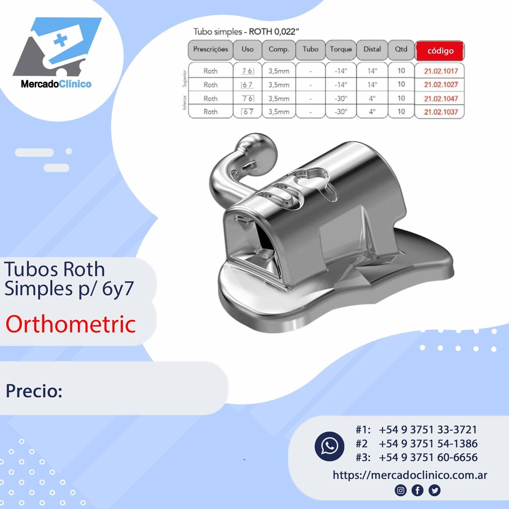 Tubo Pd 6 y 7-  Roth - Simple - para pegar-  10 unidades - Orthometric