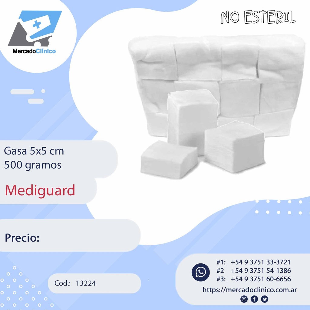 GASAS TROZADA - 5 X 5 cm (500 gramos) -MEDIGUARD