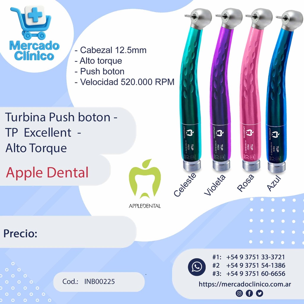 Turbina Push boton -  TP  Excellent  - Alto Torque - Apple Dental