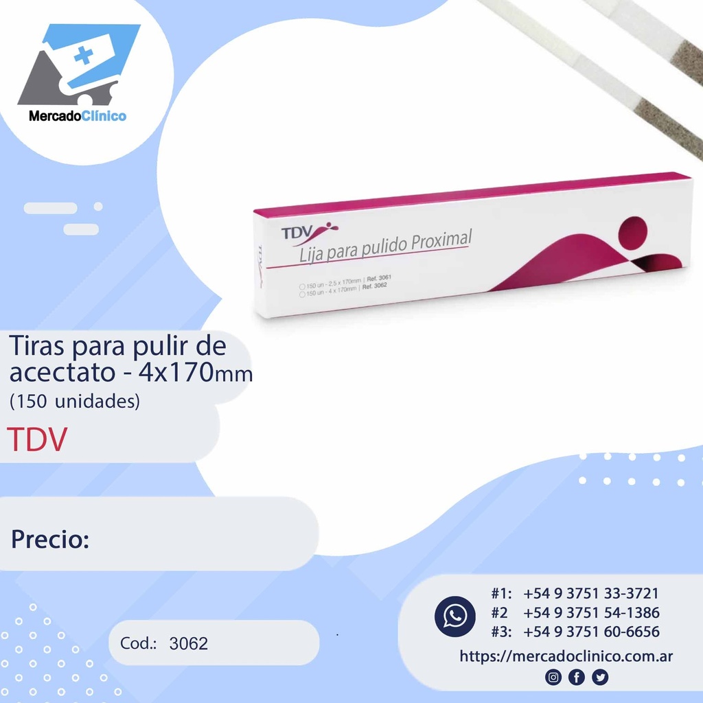 Tiras de acetato abrasivas - para pulir - 4x170mm - proximal - 150 unid - TDV (4x170)