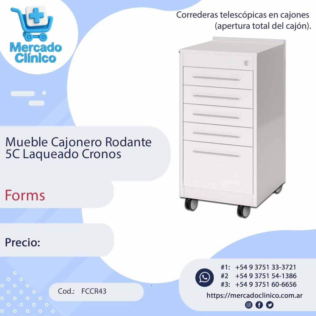 Mueble Cajonero Rodante  5C Laqueado Cronos